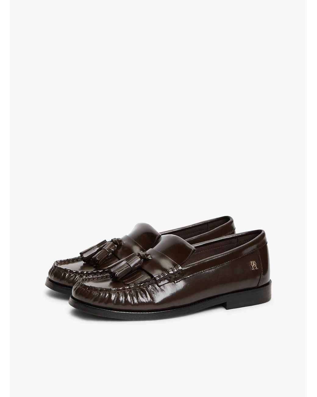 Tommy Hilfiger White Th Monogram Leather Tassel Loafers