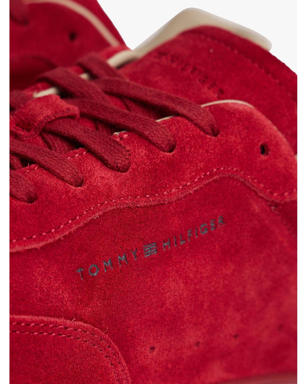 Tommy Hilfiger Red Luxe Embossed Logo Suede Trainers for men
