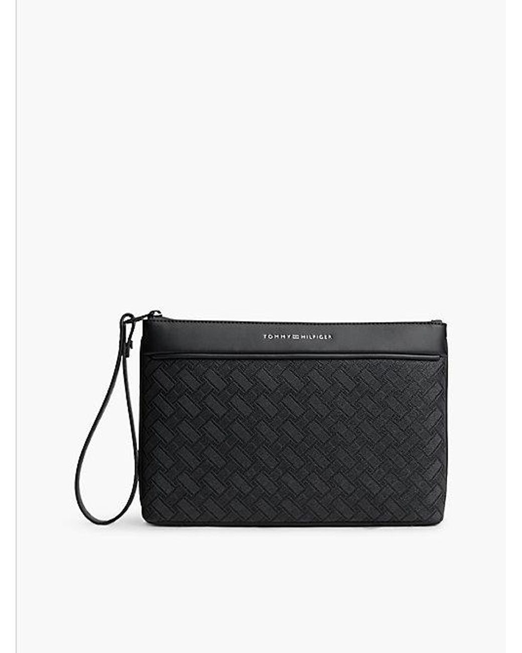 Tommy Hilfiger Black Modern Textured Flag Pouch for men