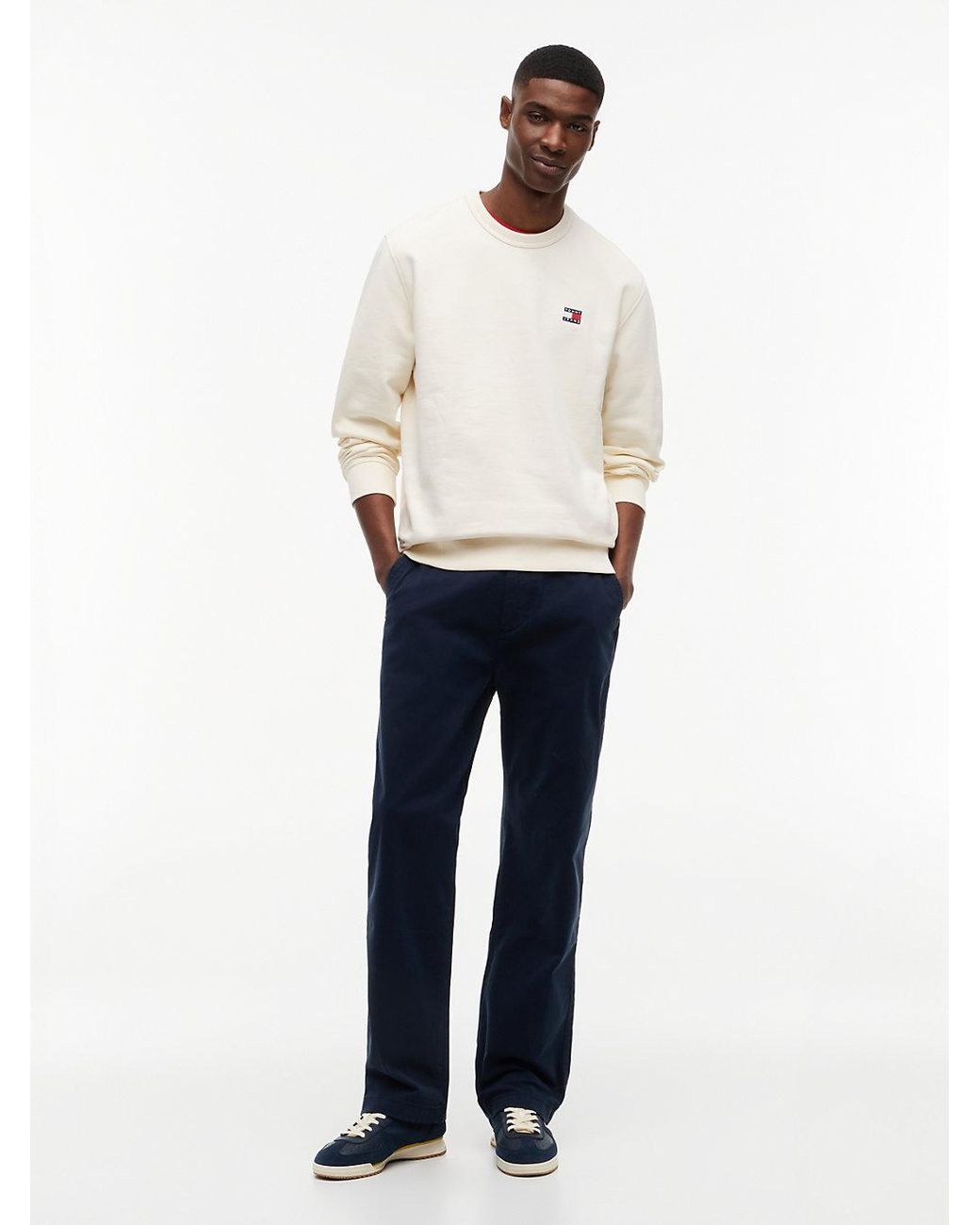 Tommy Hilfiger White Tommy Badge Crew Neck Sweatshirt for men