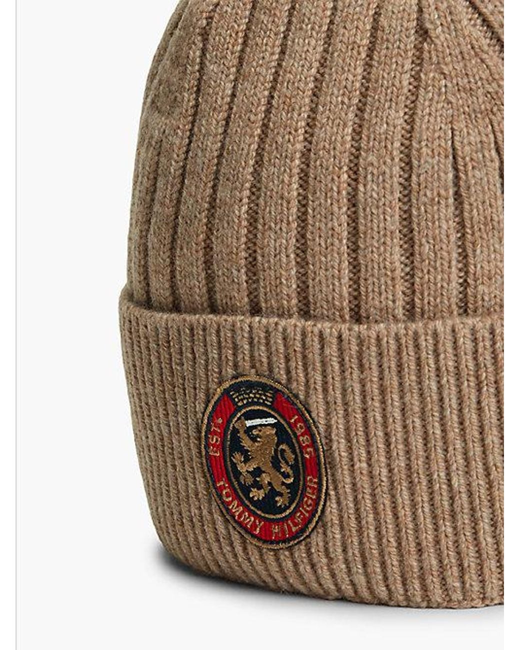 Tommy Hilfiger Natural Lambswool Blend Crest Rib Knit Beanie for men