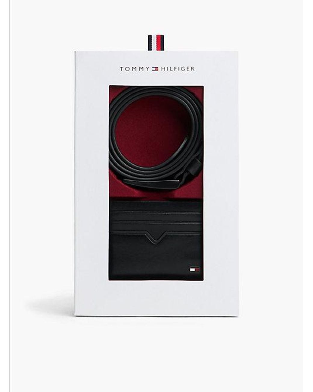Tommy Hilfiger White Leather Credit Card Holder And Belt Gift Set for men