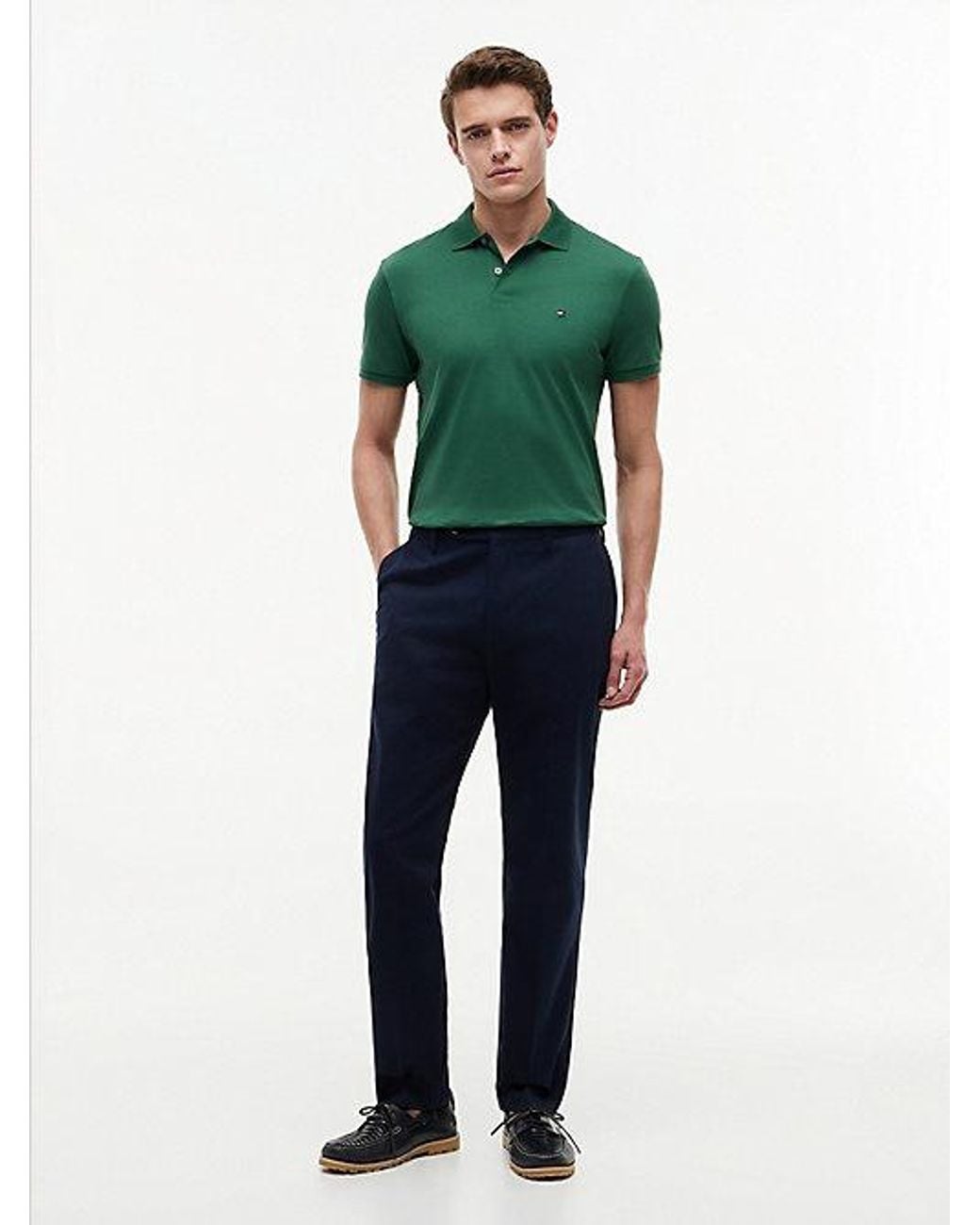 Tommy Hilfiger Green Fluid Cotton Interlock Knit Polo Shirt for men