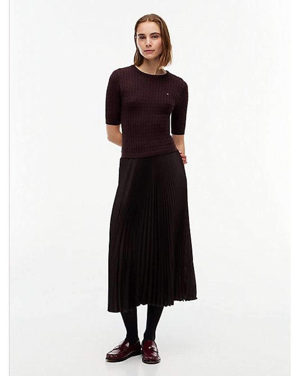 Tommy Hilfiger Blue Cable Knit Pleated Midi Dress