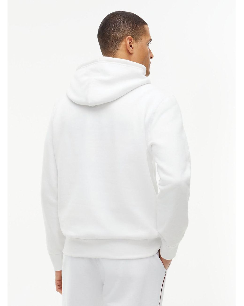 Tommy Hilfiger White Fleece Drawstring Hoody for men