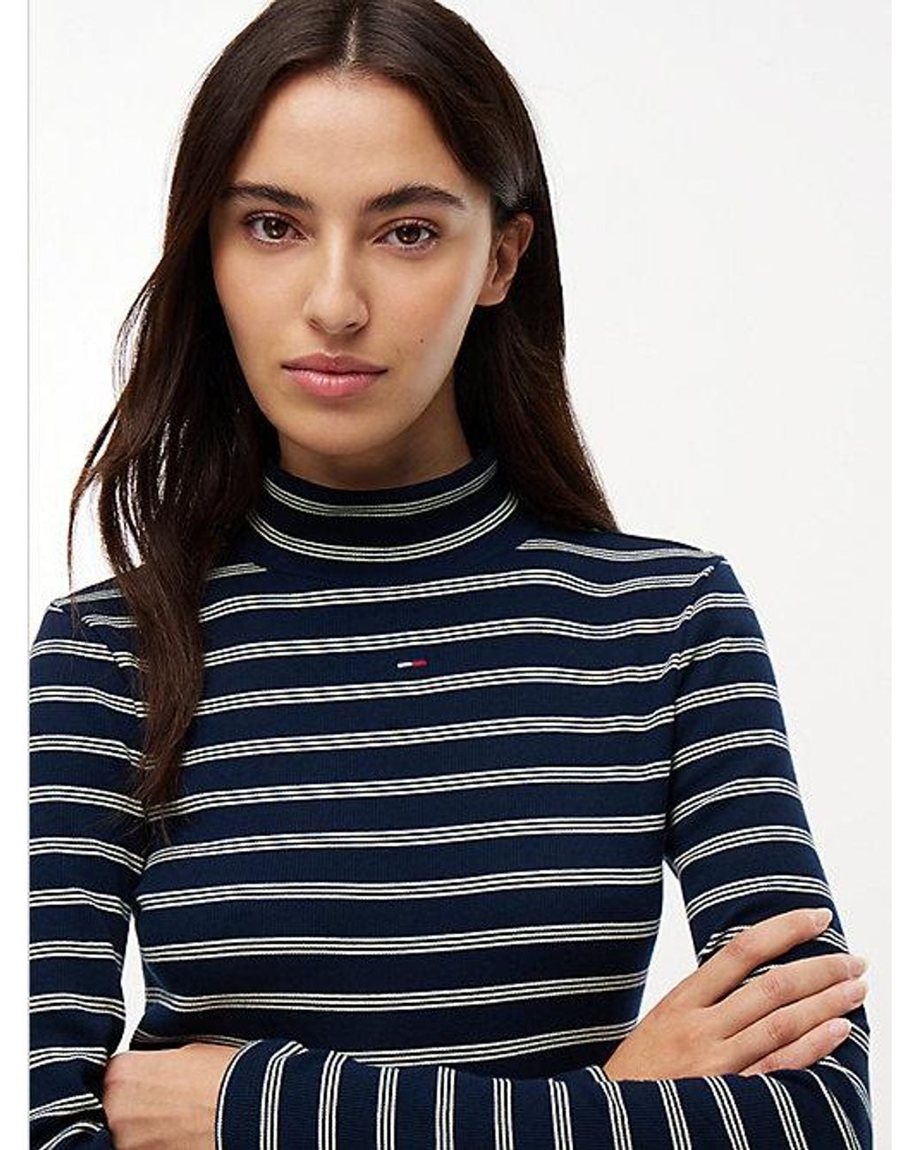 Tommy Hilfiger Blue Slim Mock Neck Long Sleeve T-Shirt