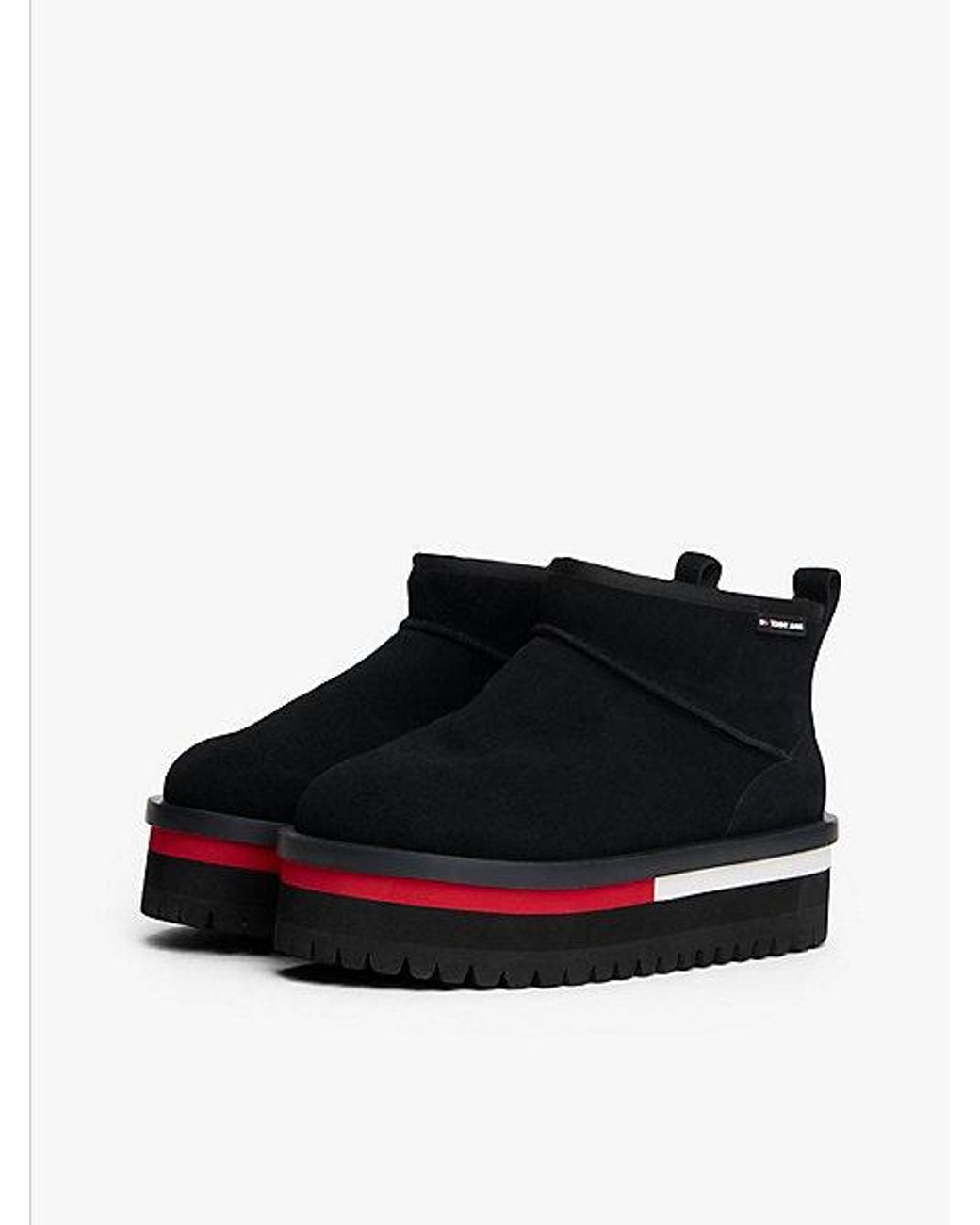 Tommy Hilfiger Black Suede Platform Cleat Warm Lined Snow Boots