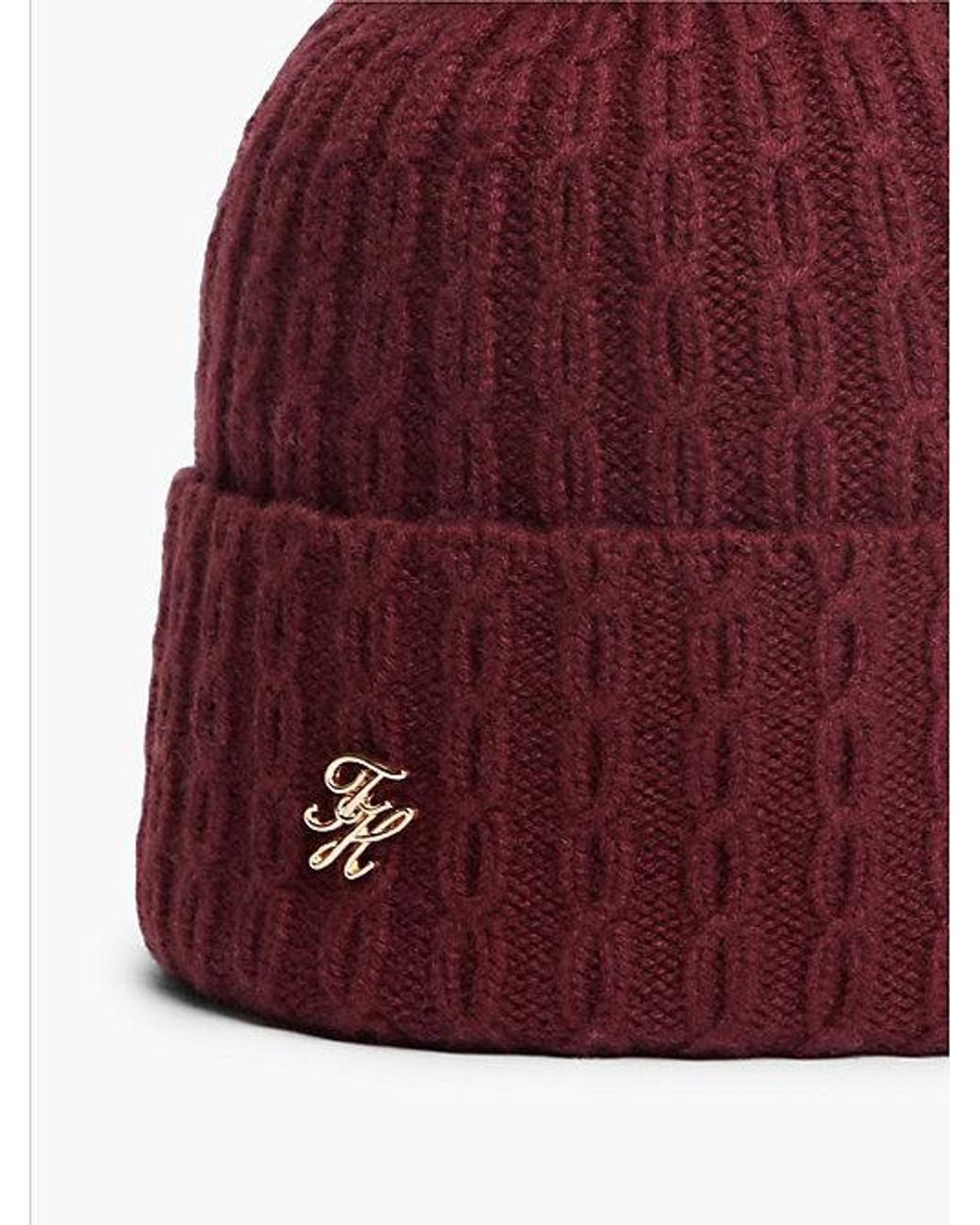 Tommy Hilfiger Red Pom Pom Beanie With Cashmere