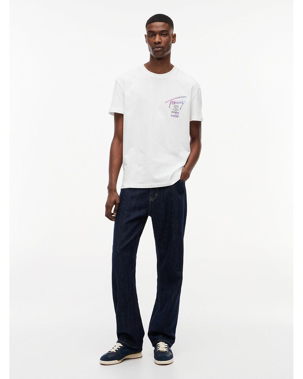 Tommy Hilfiger White Signature Logo Crew Neck T-Shirt for men