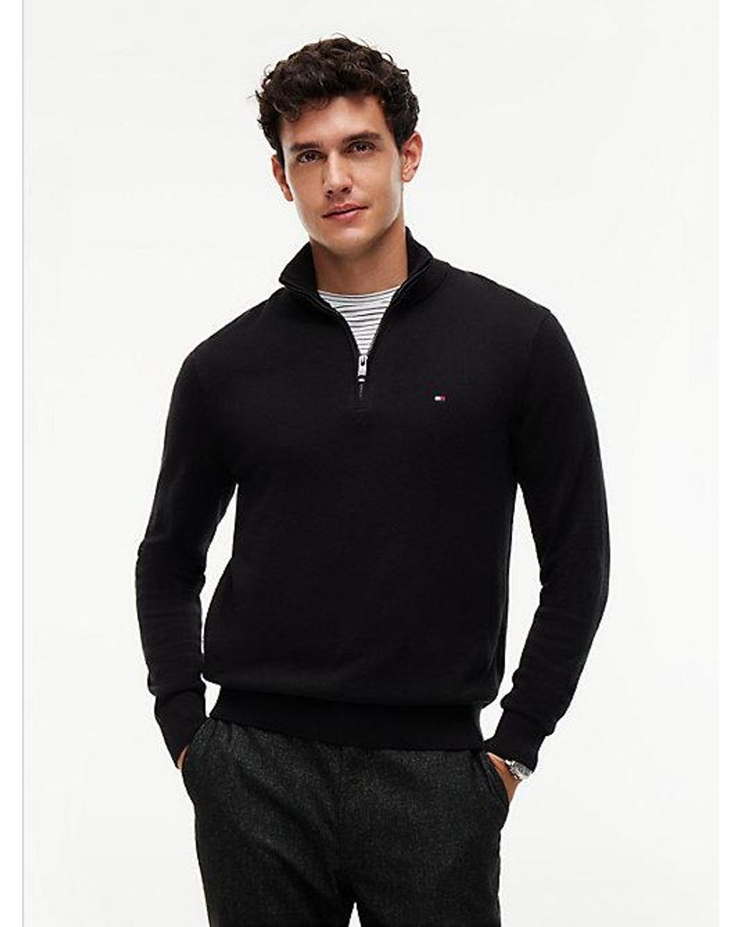 Tommy Hilfiger Black Mock Neck Quarter Zip Jumper With Cashmere for men