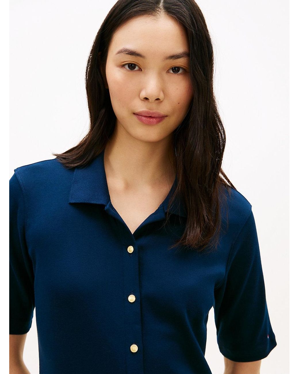 Tommy Hilfiger Blue Tone Button Midi Polo Dress