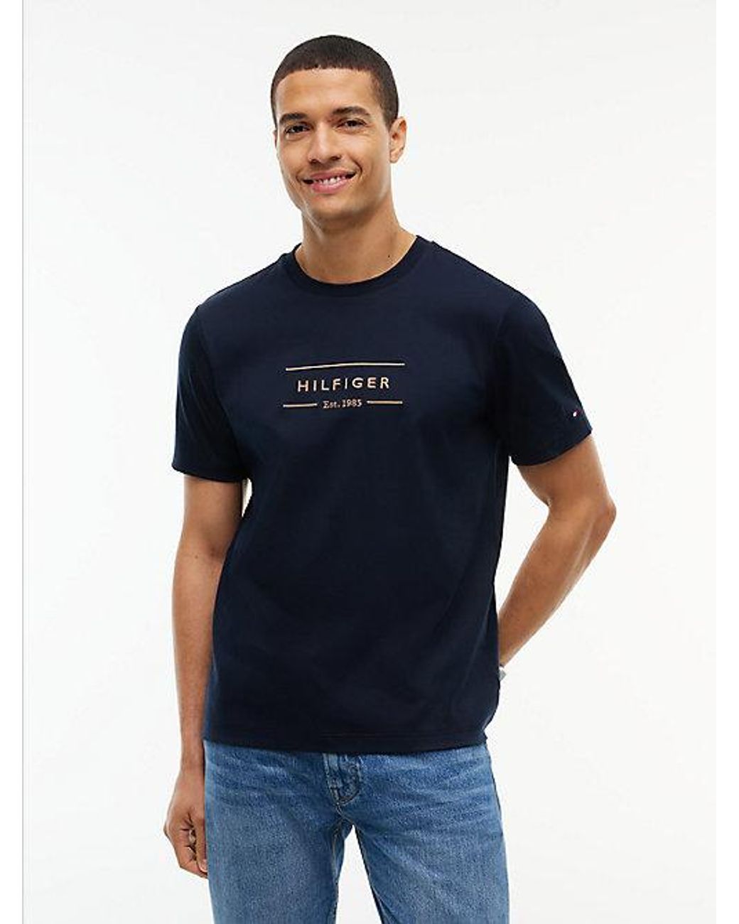 Tommy Hilfiger Blue Logo Interlock Knit T-Shirt for men