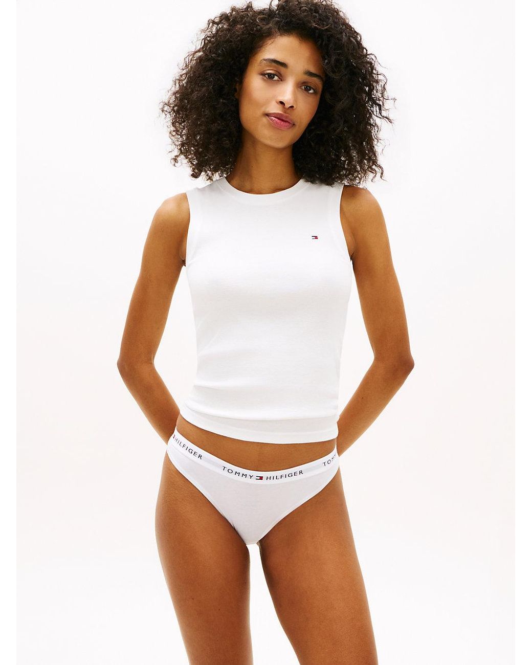 Tommy Hilfiger White Essential 3-Pack Repeat Logo Waistband Thongs