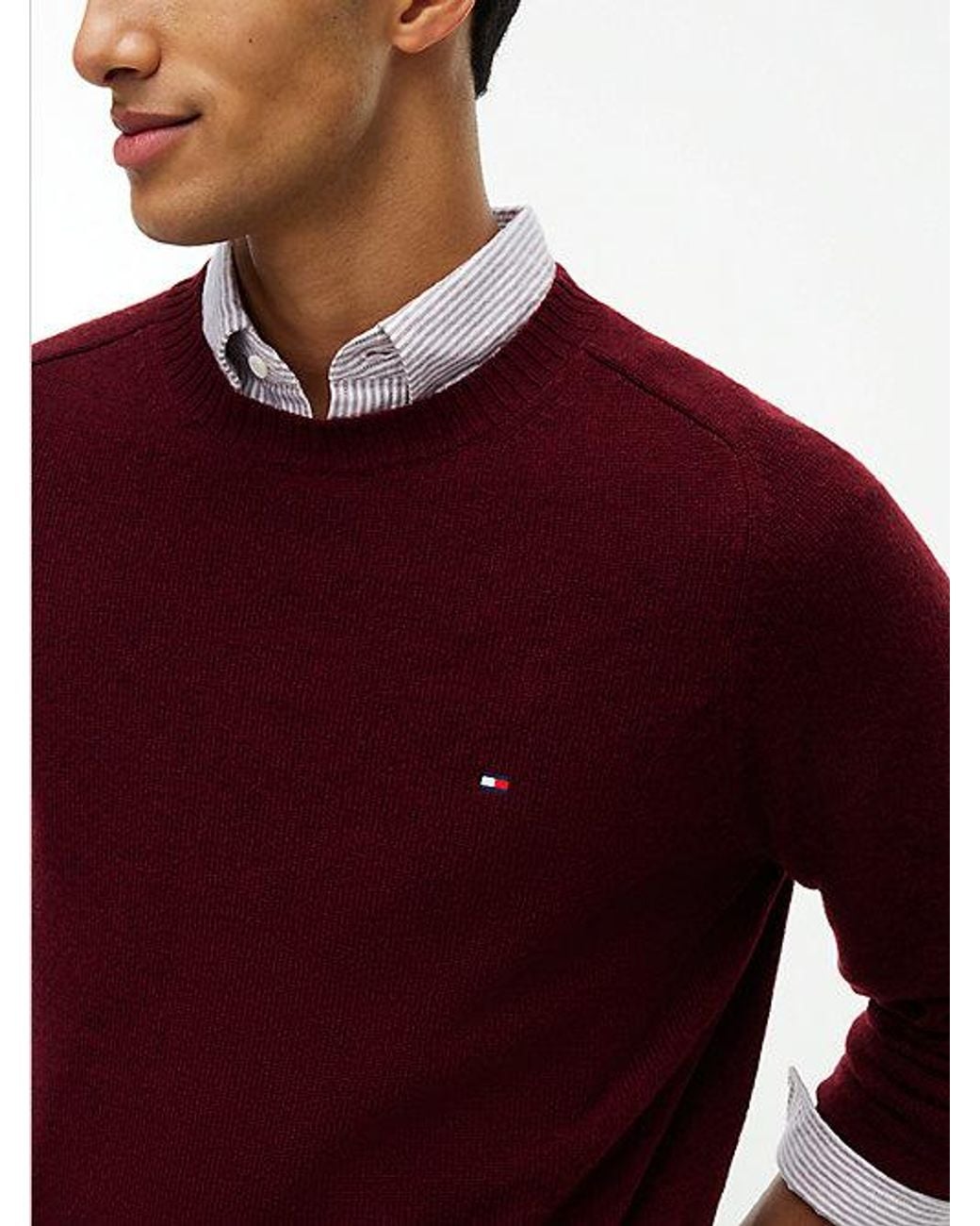 Tommy Hilfiger Red Pure Lambswool Crew Neck Jumper for men