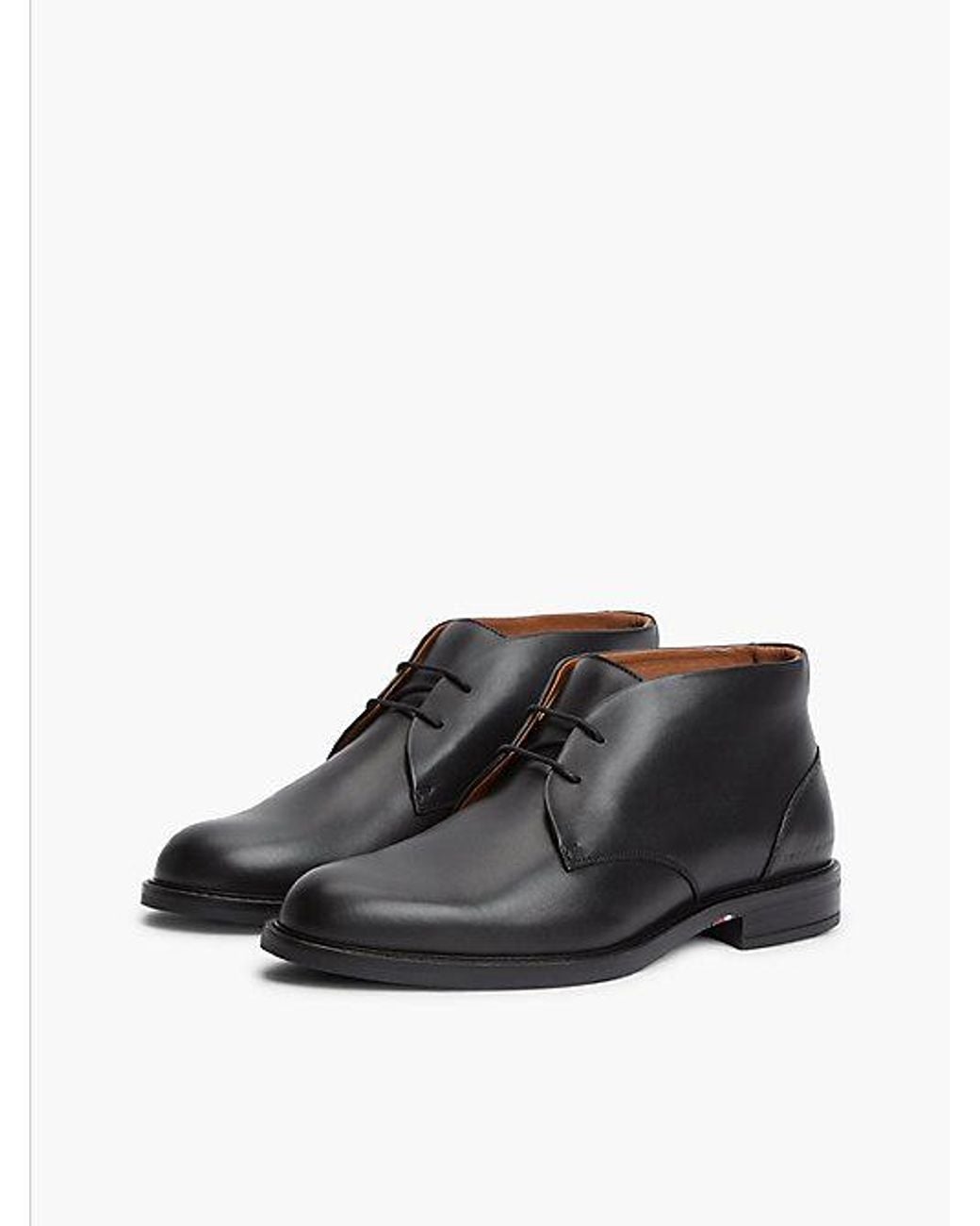 Tommy Hilfiger Black Leather Lace Up Ankle Boots for men