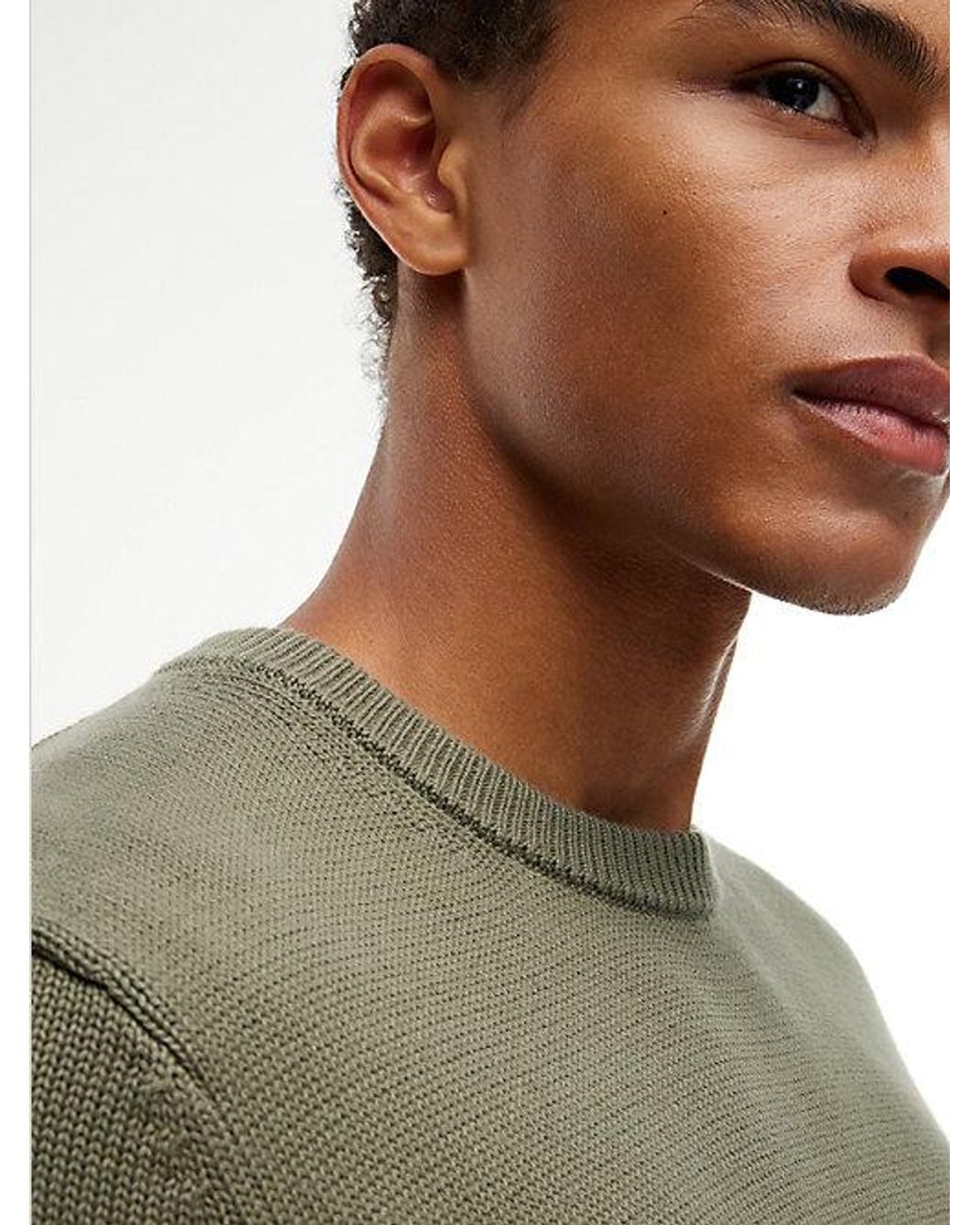 Tommy Hilfiger Green Tommy Jeans Tommy Flag Textured Slim Jumper for men
