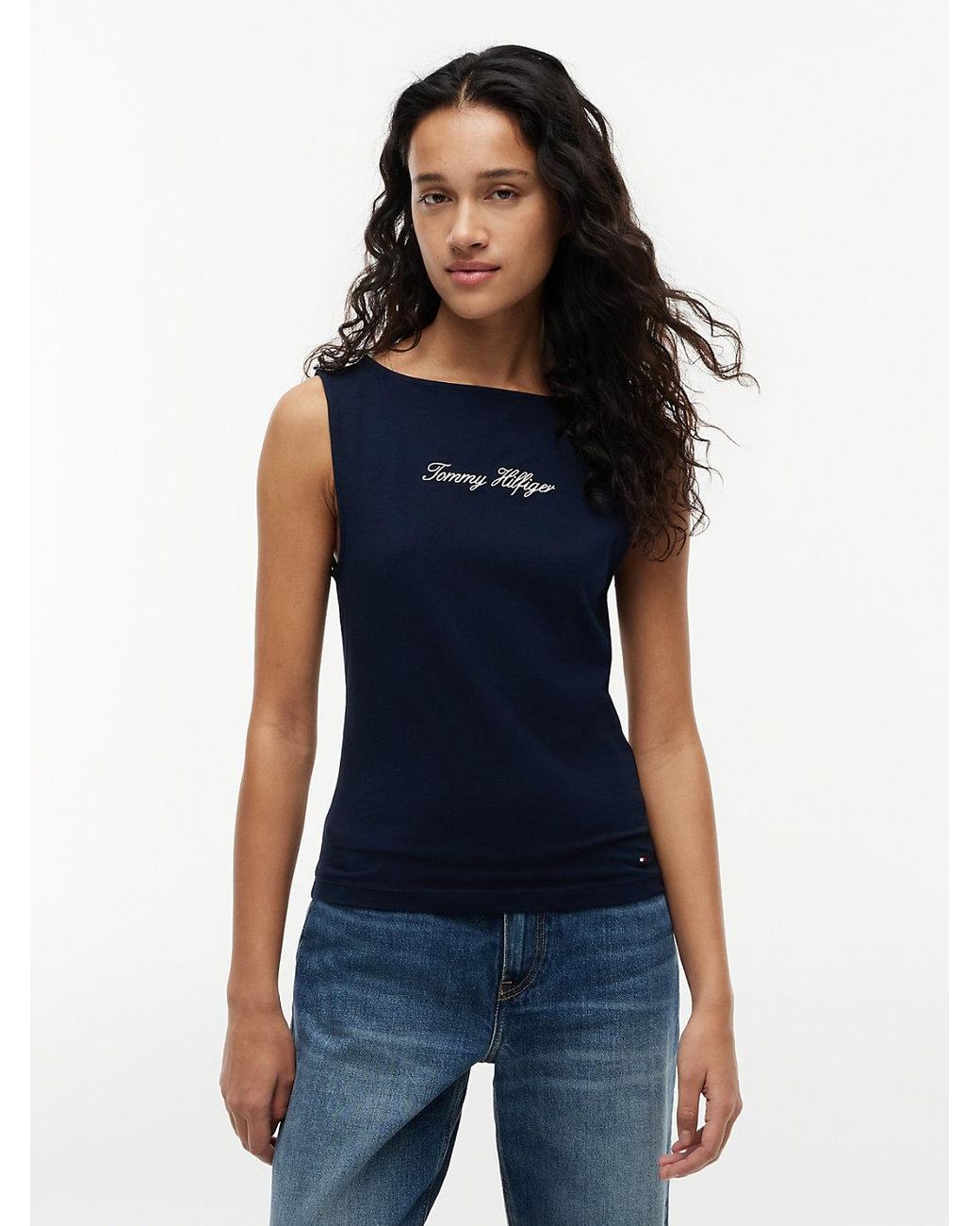 Tommy Hilfiger Blue Slim Boat Neck Tank Top