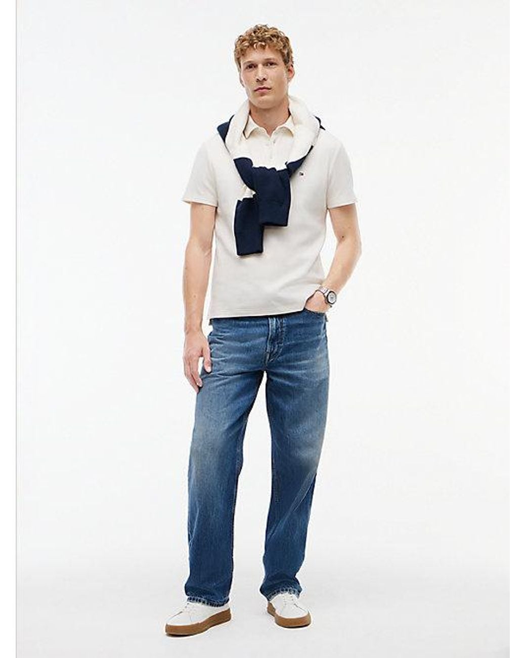 Tommy Hilfiger White Regular Fit Waffle Knit Polo Shirt for men
