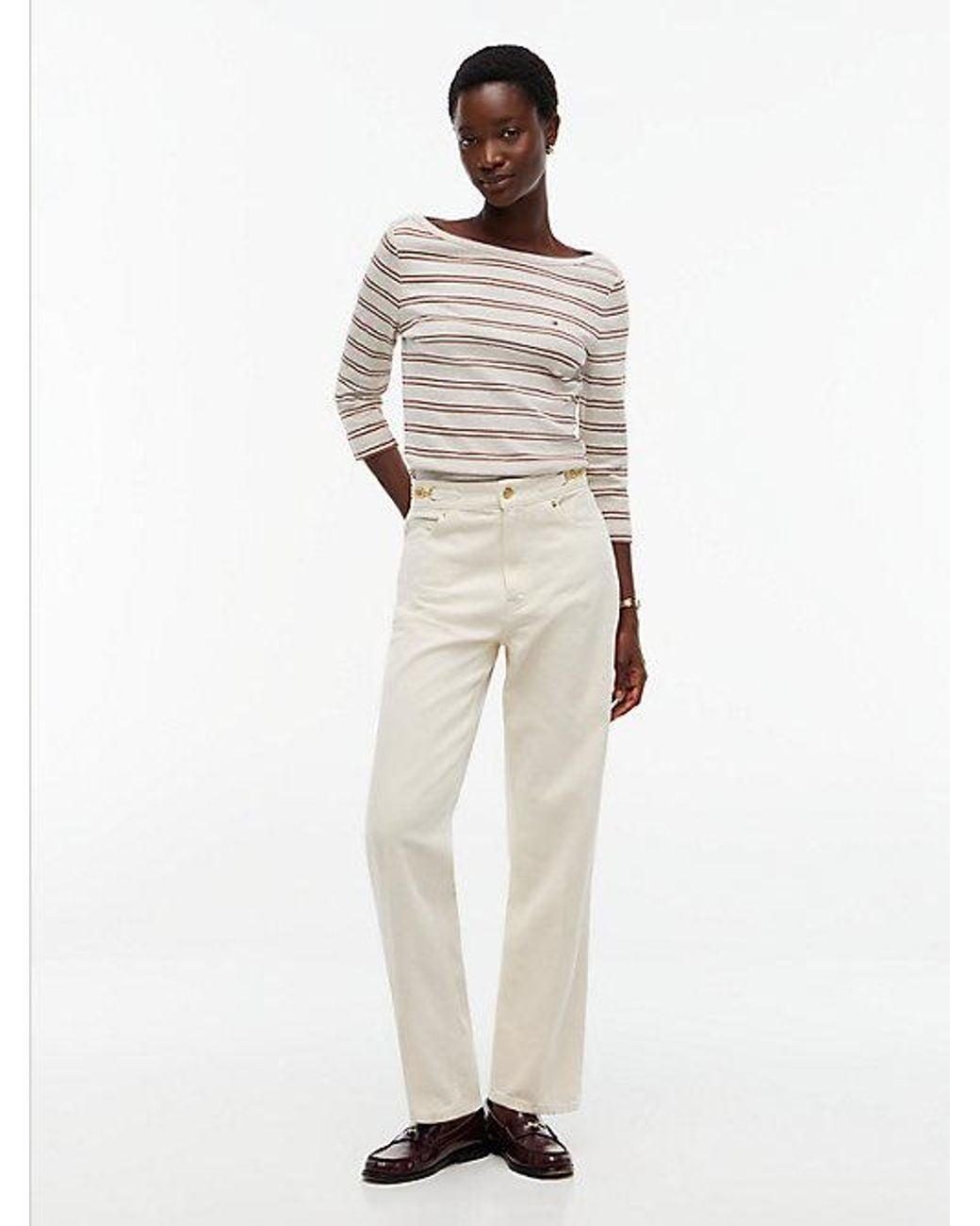 Tommy Hilfiger White Boat Neck Slim Three Quarter Sleeve T-Shirt