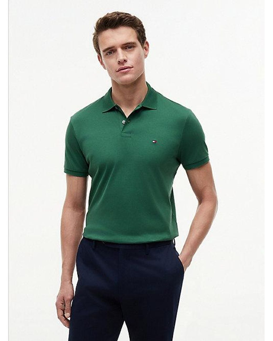 Tommy Hilfiger Green Fluid Cotton Interlock Knit Polo Shirt for men