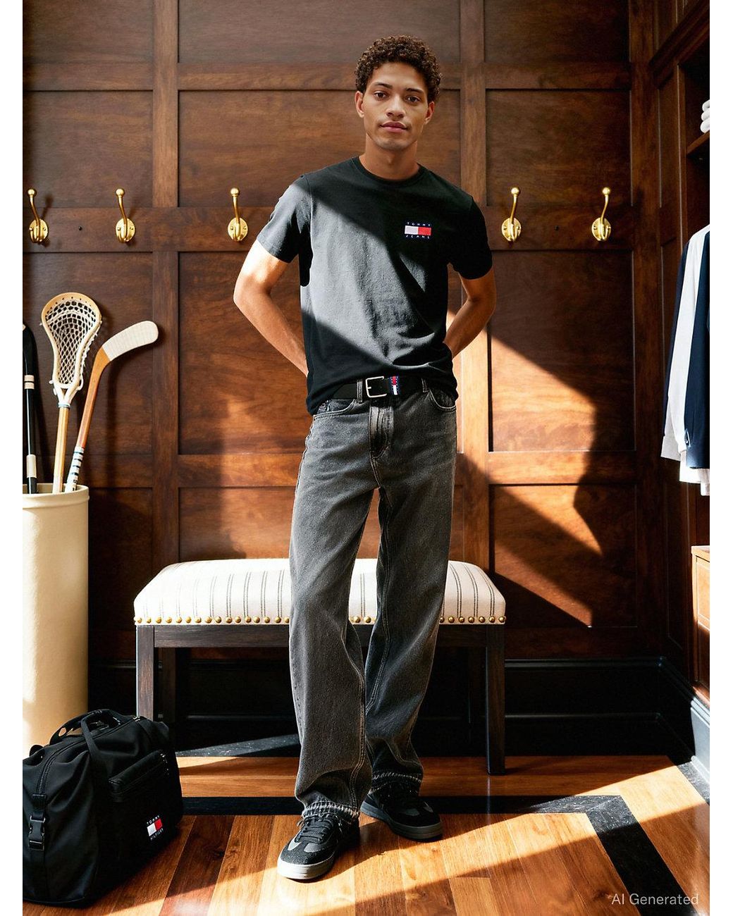 Tommy Hilfiger Black Logo Slim Jersey Crew Neck T-shirt for men