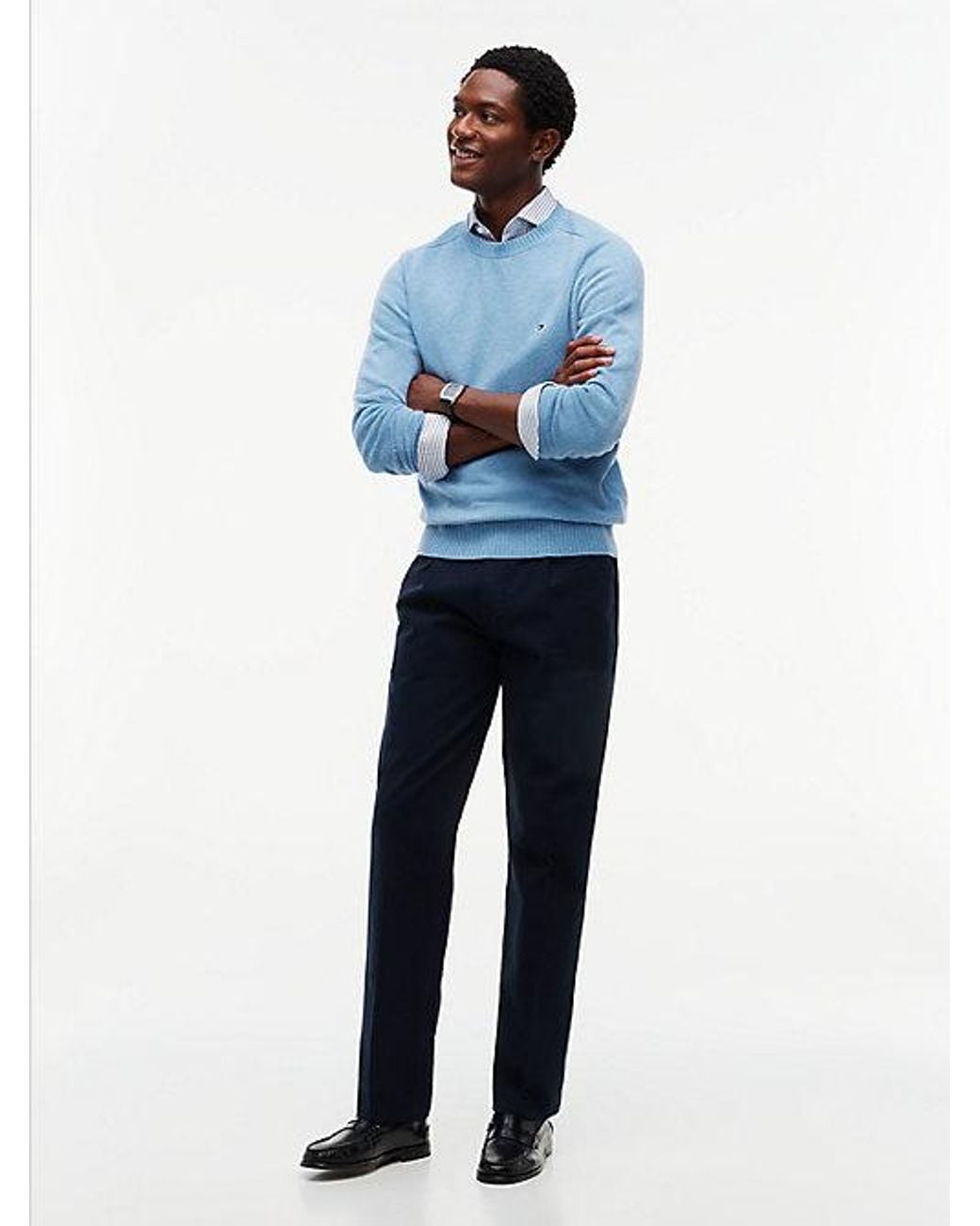 Tommy Hilfiger Blue Pure Lambswool Crew Neck Jumper for men