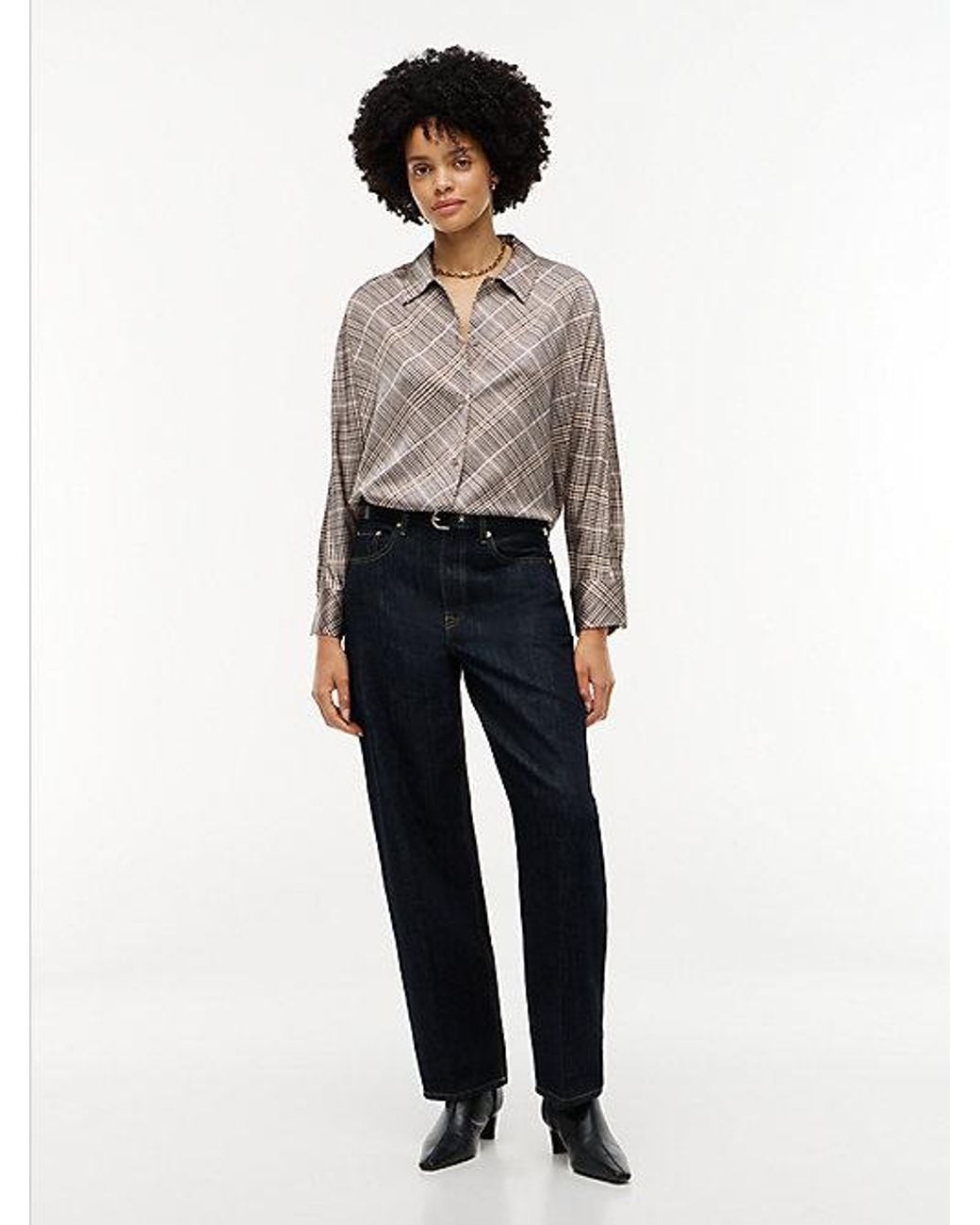 Tommy Hilfiger Gray Relaxed Fit Print Satin Shirt