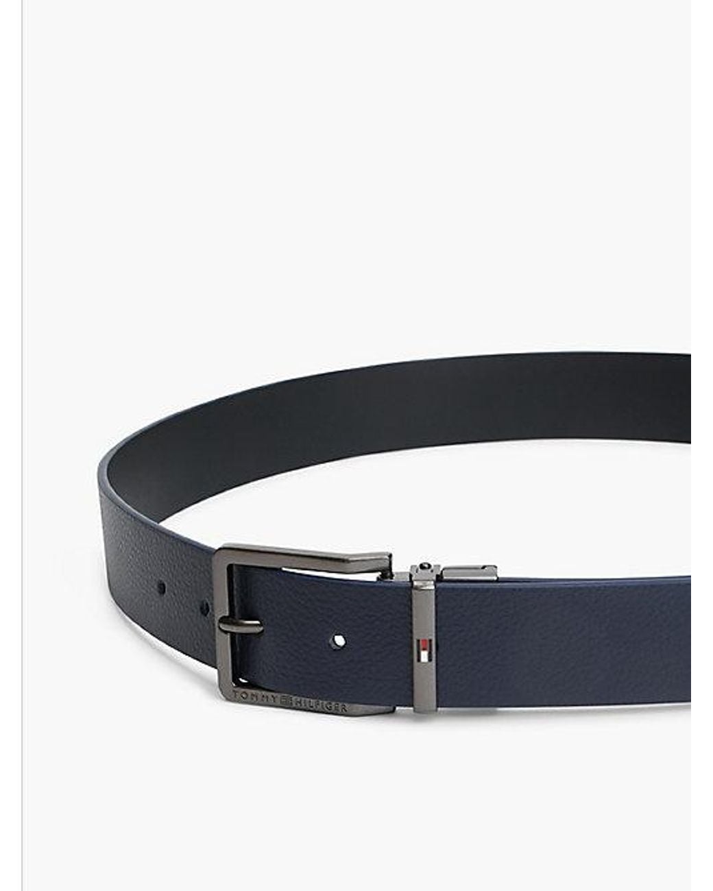 Tommy Hilfiger Black Reversible Textured Leather Square Buckle Belt for men