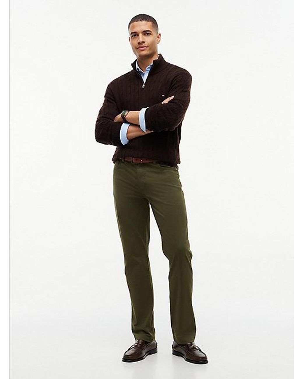 Tommy Hilfiger Green Denton Slim Straight Leg Five Pocket Trousers for men