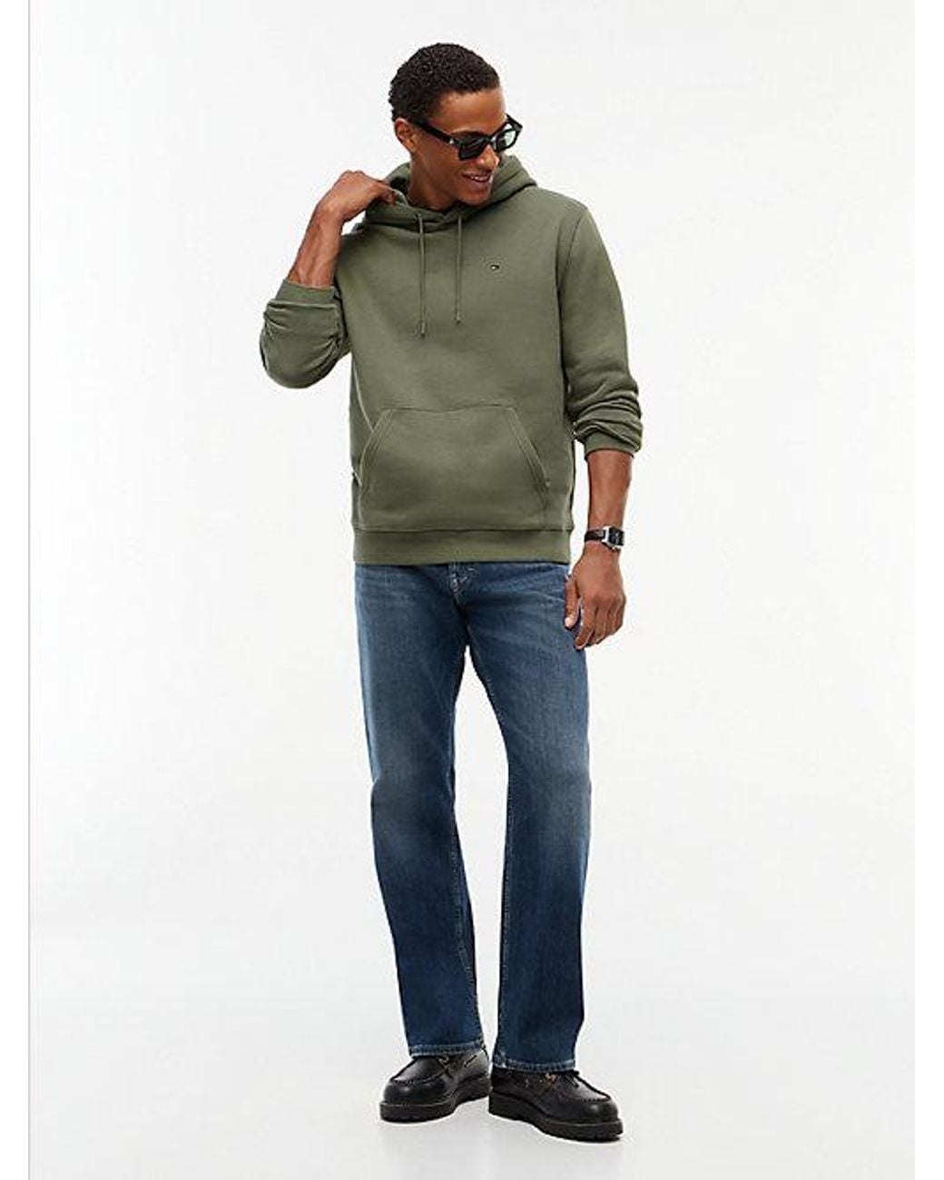 Tommy Hilfiger Green Tommy Jeans Flag Embroidery Fleece Drawstring Hoody for men