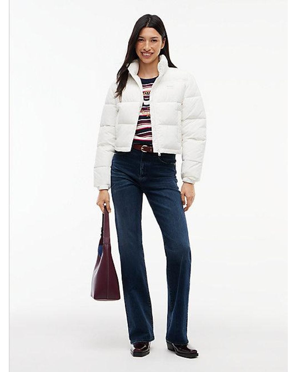 Tommy Hilfiger White Tommy Jeans Back Logo Cropped Puffer Jacket
