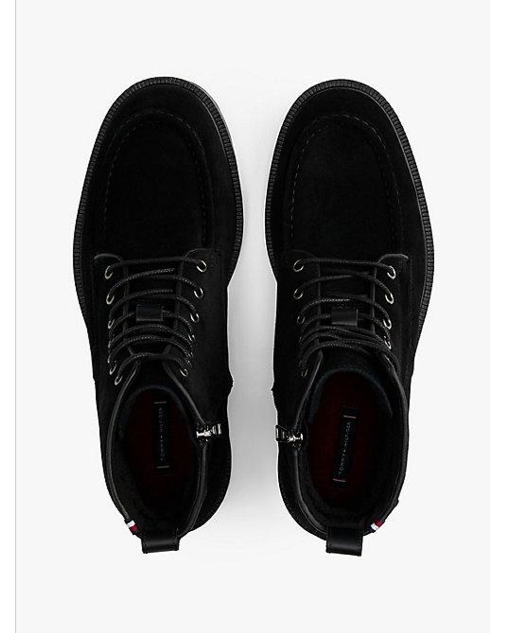 Tommy Hilfiger Black Suede Warm Lined Cleat Moc Toe Boots for men