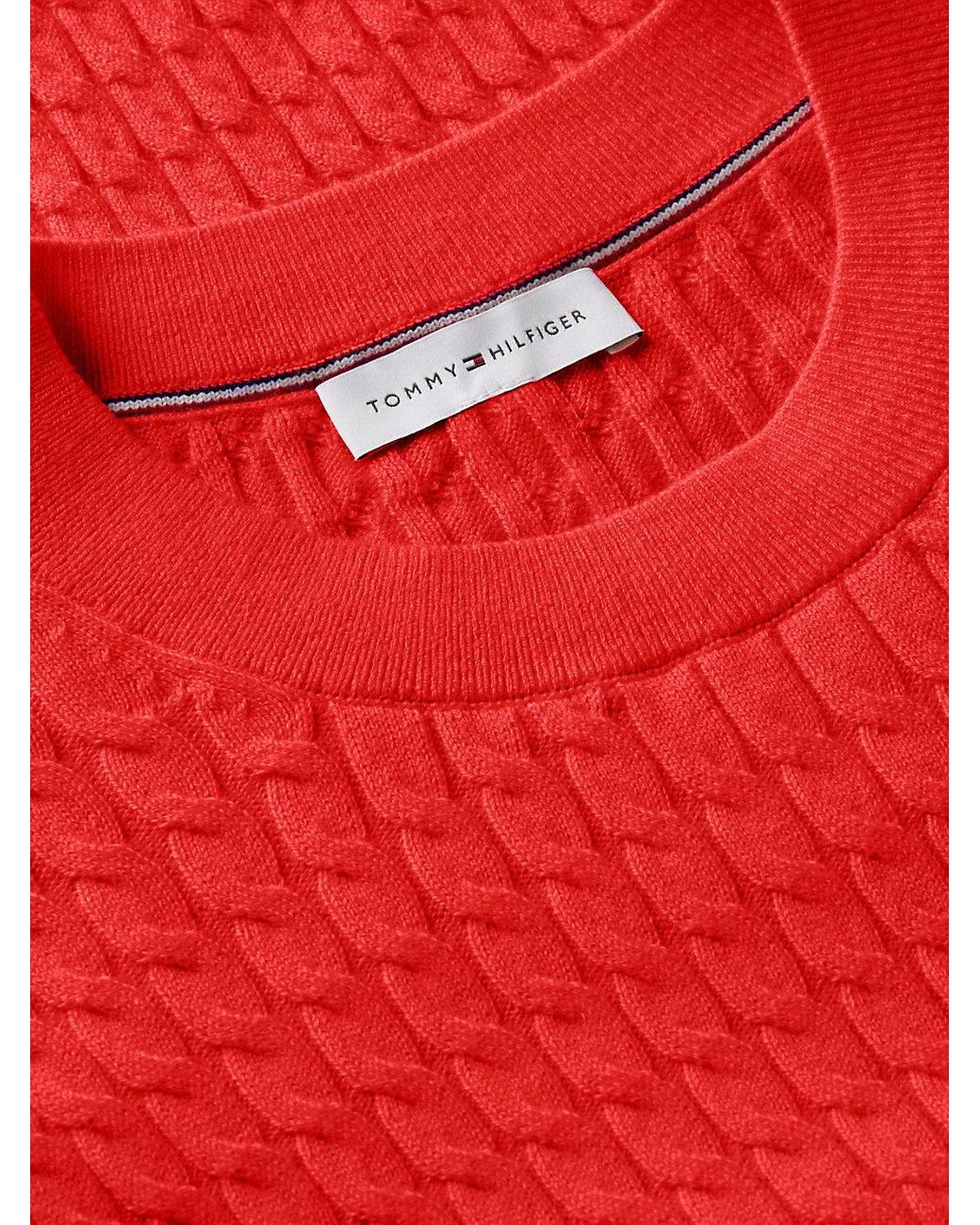 Tommy Hilfiger Red Fine Cable Knit Crew Neck Jumper