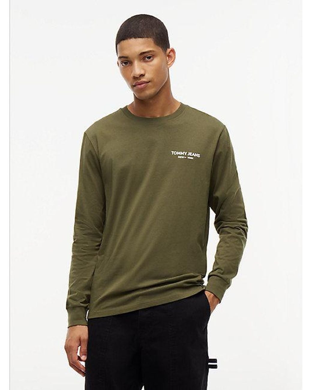 Tommy Hilfiger Green Tommy Jeans Linear Logo Slim Long Sleeve T-Shirt for men