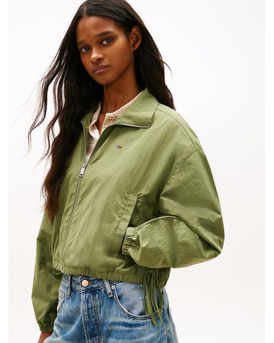 Tommy Hilfiger Green Water Repellent Tie Side Zip-Thru Jacket