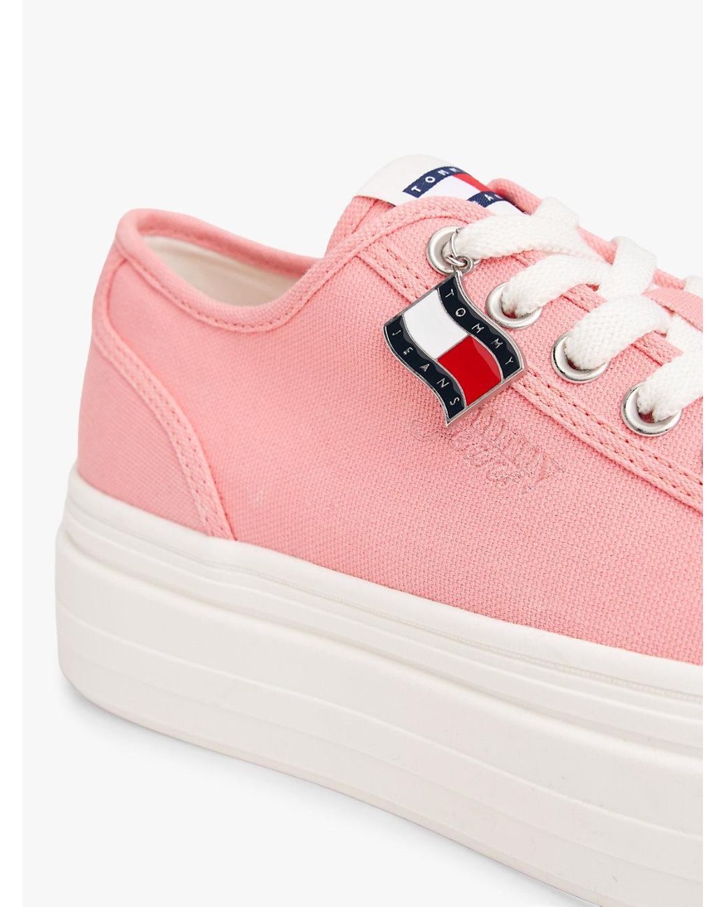 Tommy Hilfiger Pink Canvas Platform Trainers With Charms