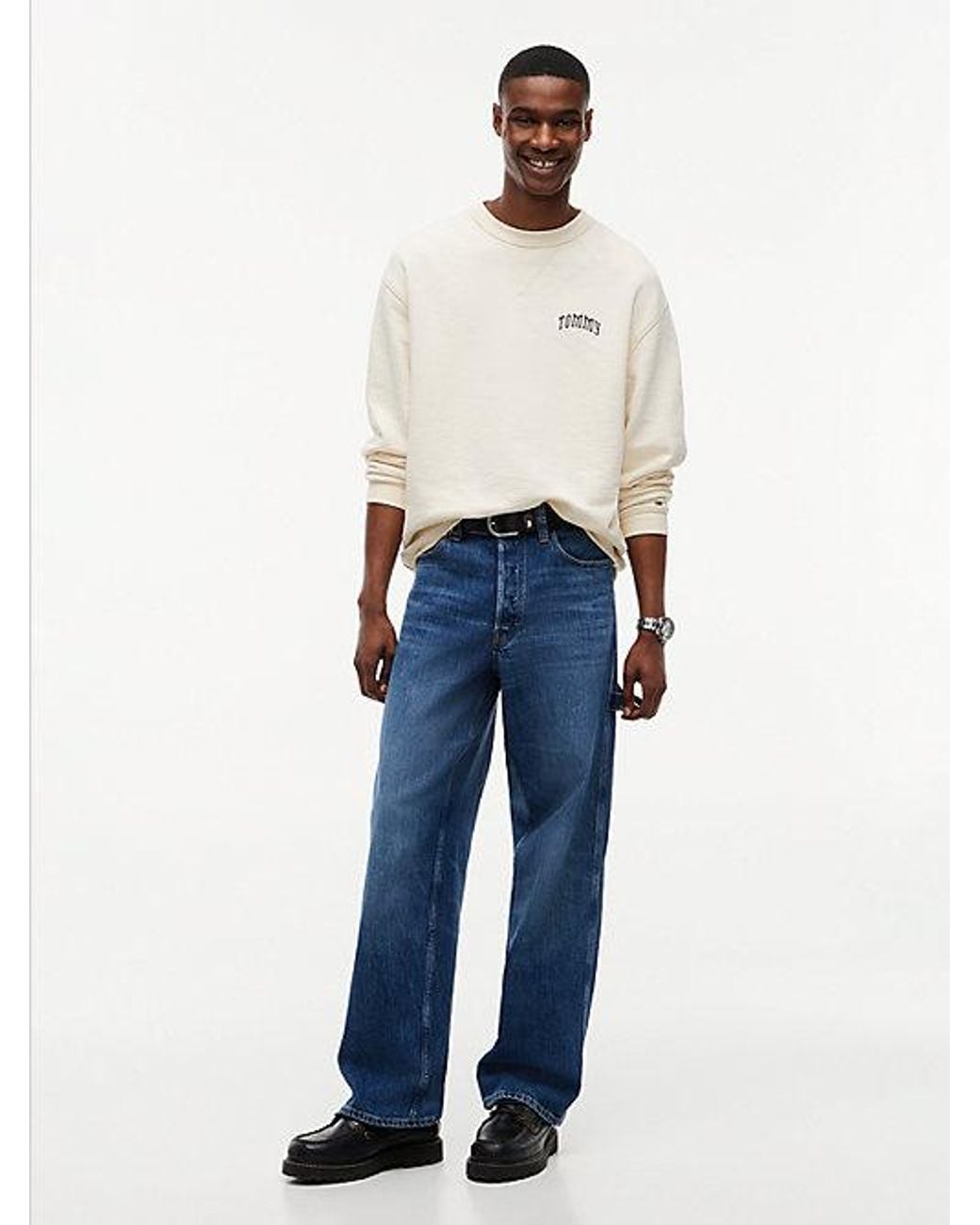 Tommy Hilfiger White Logo Relaxed Crew Neck Sweatshirt for men