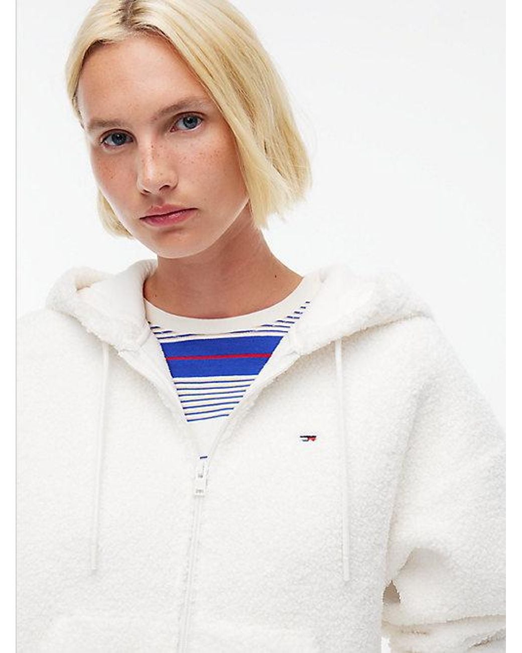 Tommy Hilfiger White Tommy Jeans Teddy Fleece Zip Thru Hoody