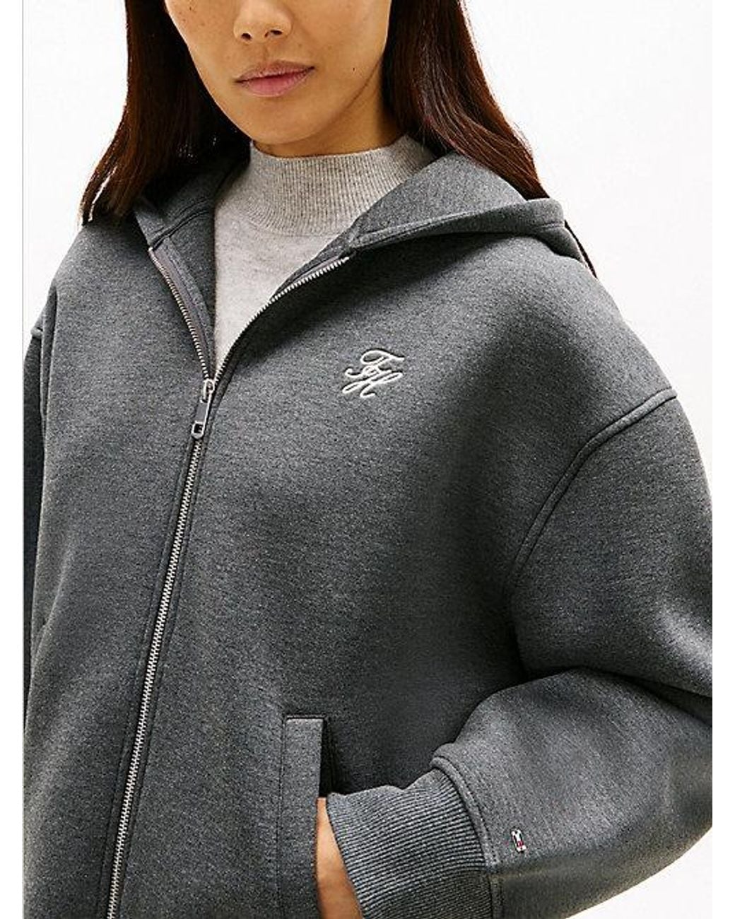 Tommy Hilfiger Gray Logo Embroidery Zip-thru Hoody