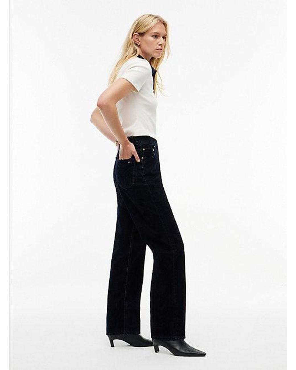 Tommy Hilfiger Blue Sarah Festive High Rise Straight Flocked Jeans