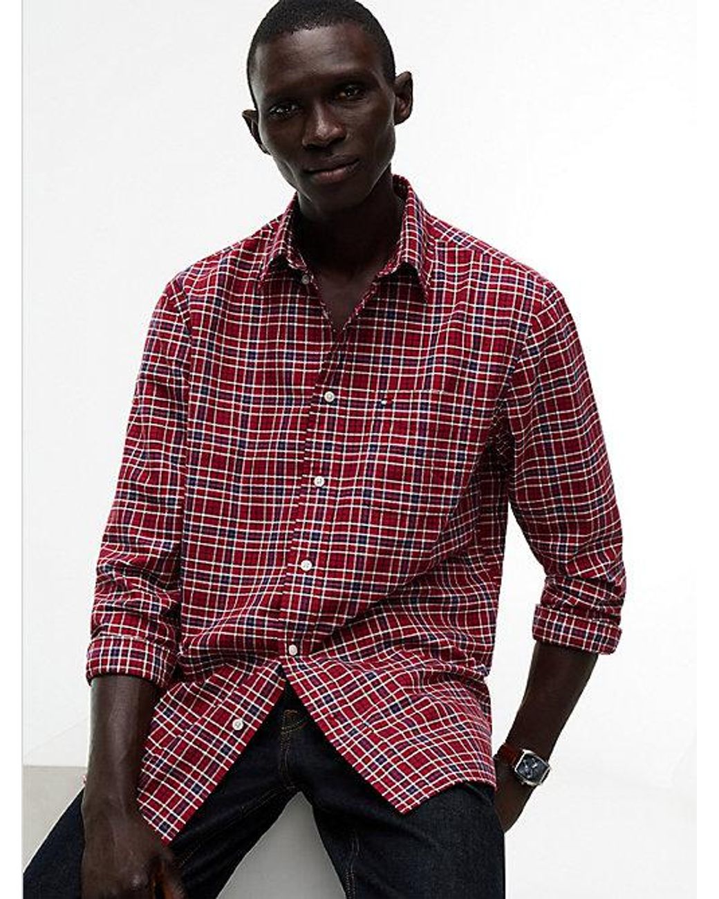 Tommy Hilfiger Red Relaxed Fit Tartan Check Oxford Shirt for men