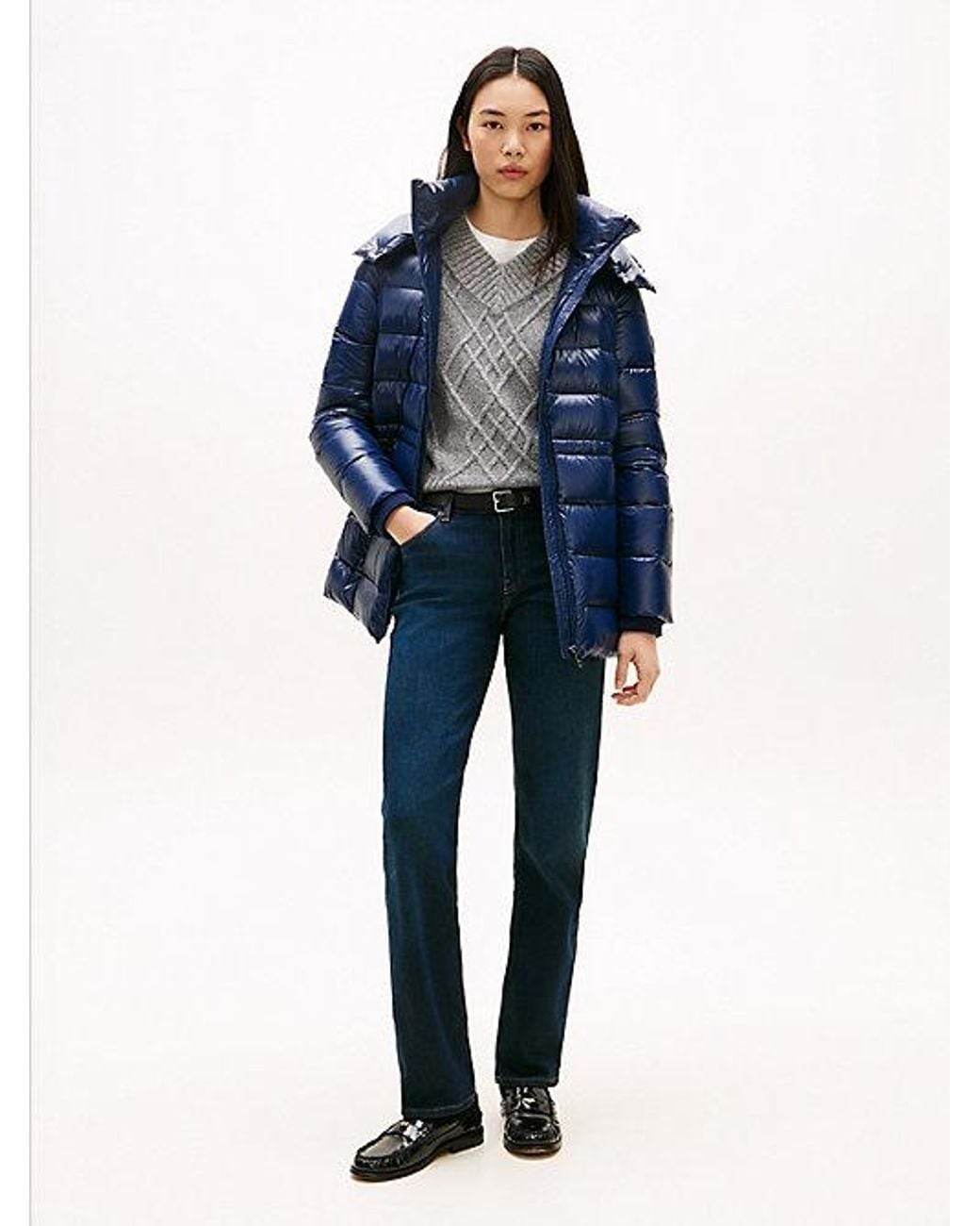 Tommy Hilfiger Blue Shiny Water Repellent Down Puffer Coat