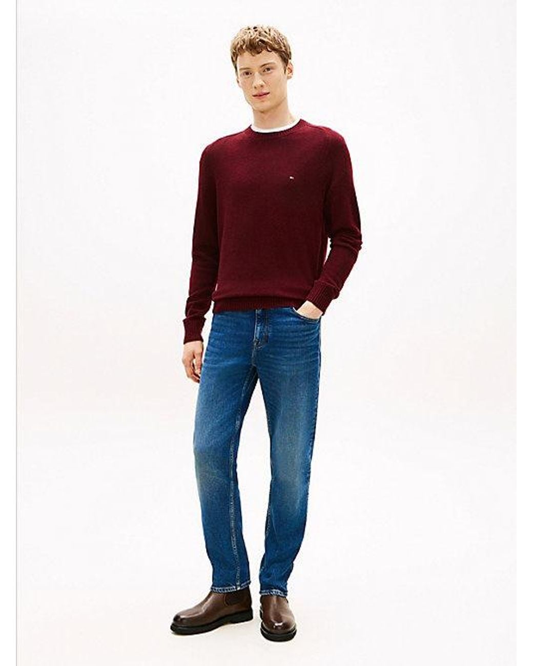 Tommy Hilfiger Red Pure Lambswool Crew Neck Jumper for men