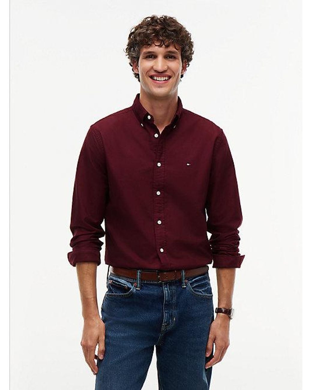 Tommy Hilfiger Red Regular Fit Flag Embroidery Oxford Shirt for men