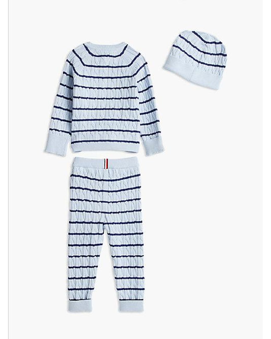 Tommy Hilfiger Blue Cable Knit Cardigan Trousers And Beanie Gift Set