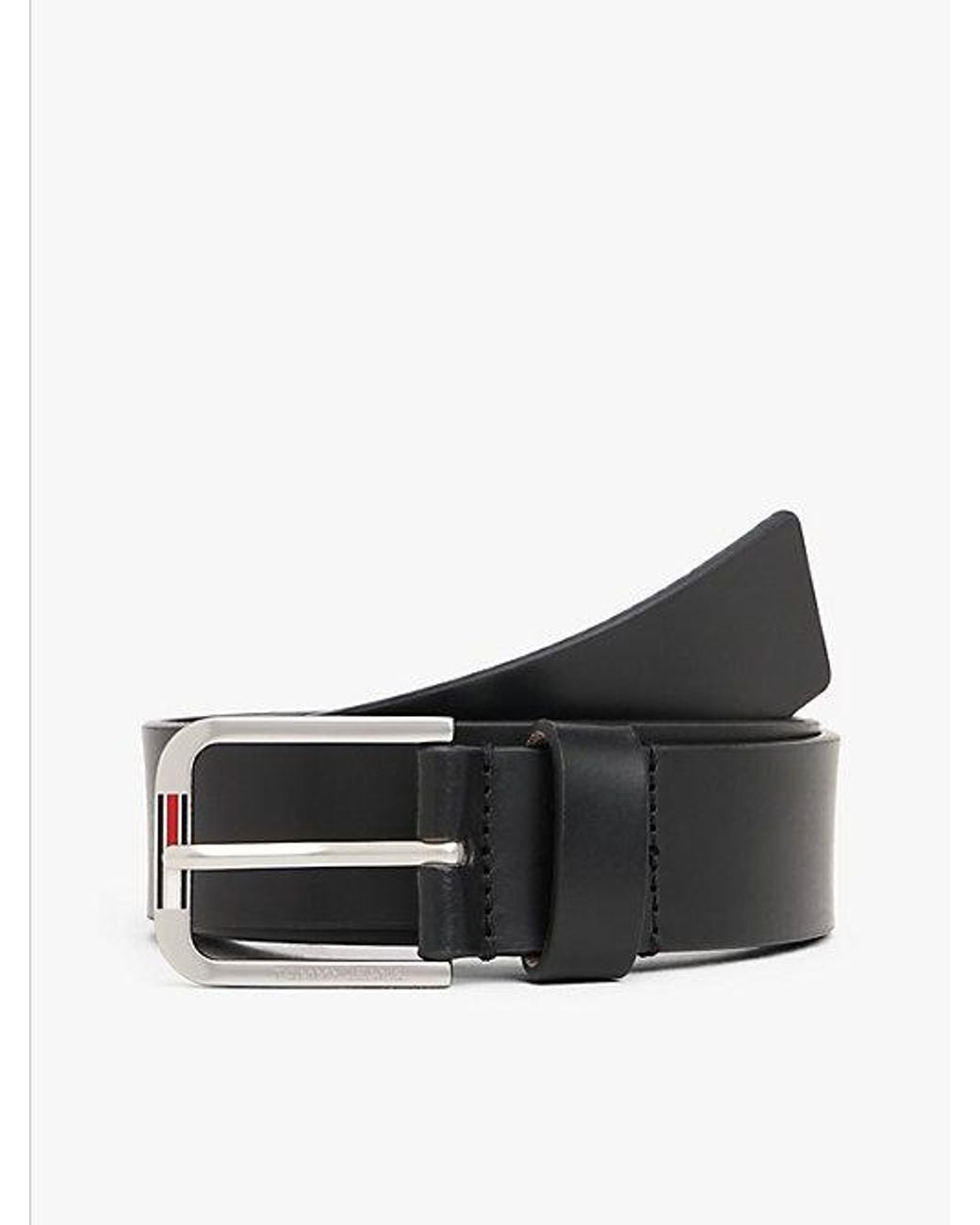 Tommy Hilfiger Black Austin Signature Square Buckle Leather Belt for men