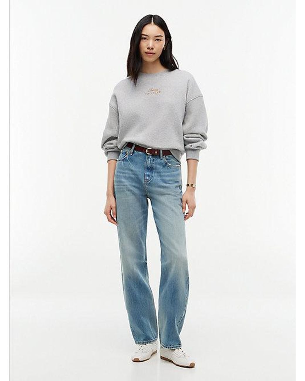 Tommy Hilfiger Gray Logo Embroidery Relaxed Fleece Jumper