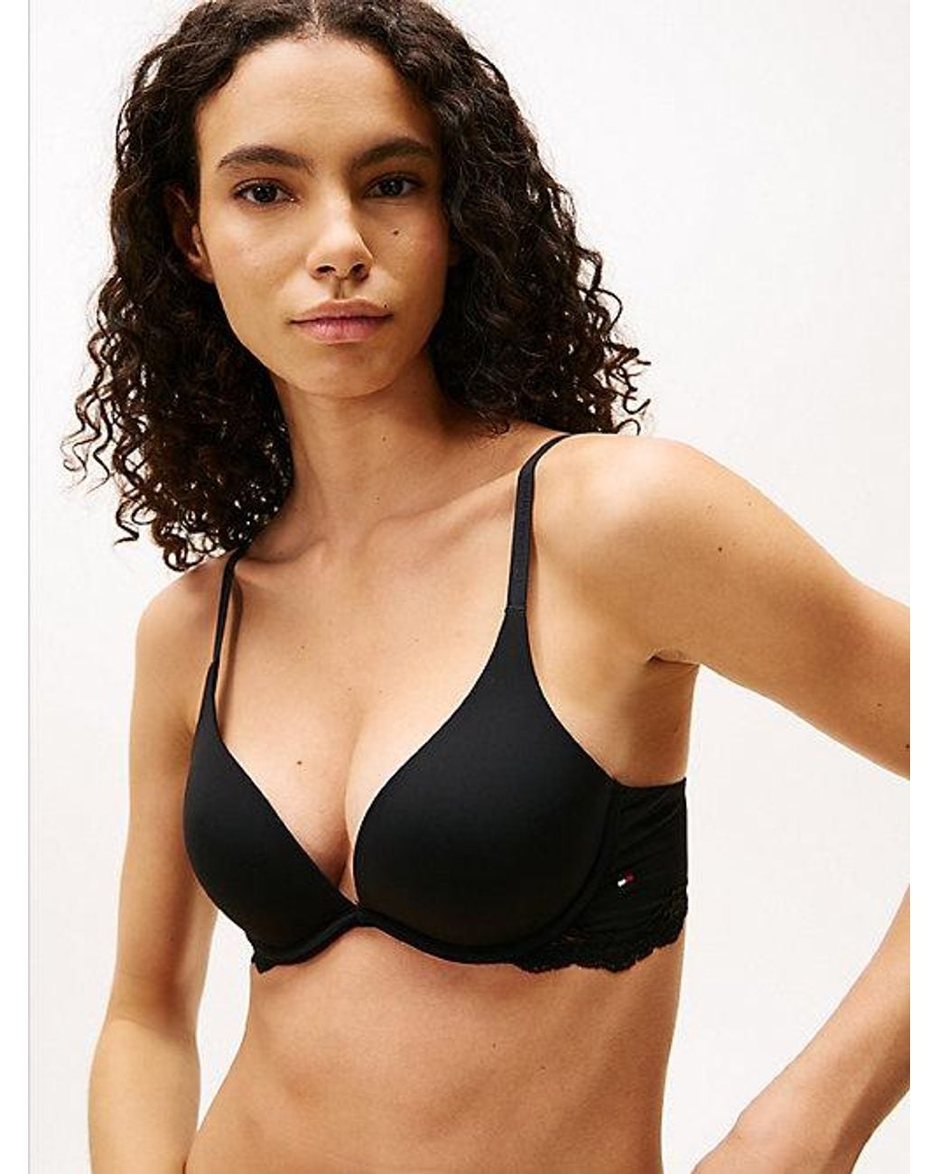 Tommy Hilfiger Black Lace Trim Push-up Plunge Bra