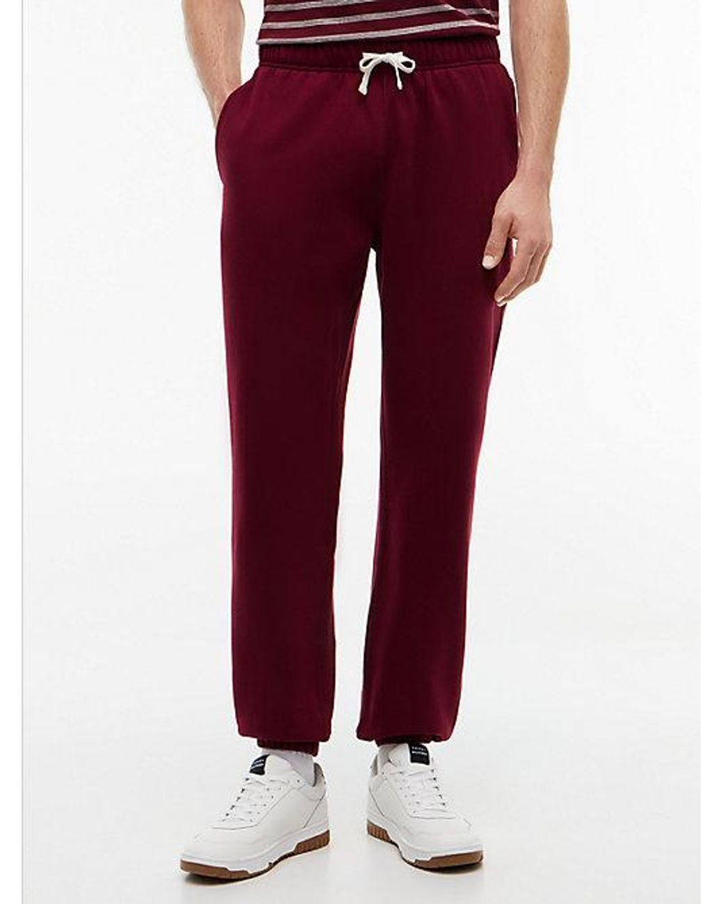 Tommy Hilfiger Red Contrast Drawstring Fleece Cuffed Joggers for men