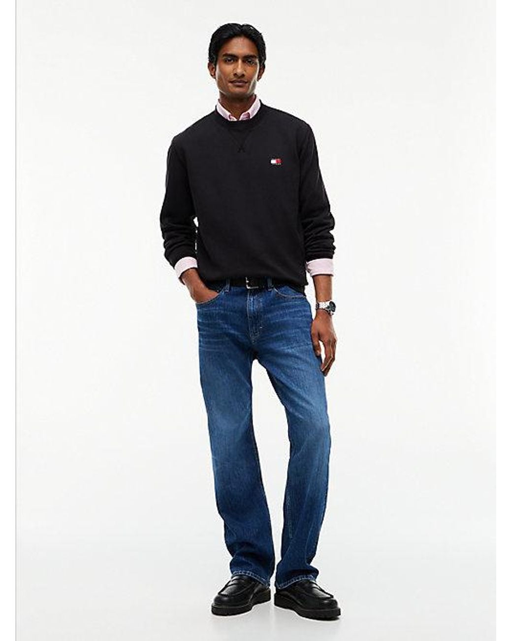 Tommy Hilfiger Blue Tommy Jeans Badge Fleece Crew Neck Sweatshirt for men